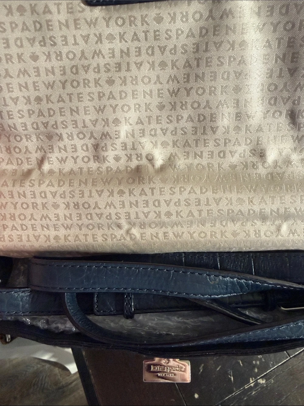 Kate Spade Black Croc-Embossed Top Handle Bag with Peacock Patch